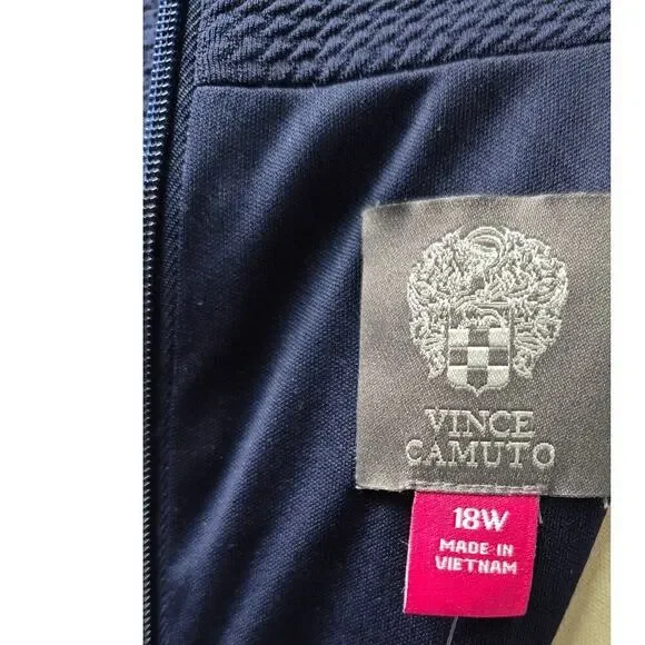 NWT Vince Camuto Navy Blue Polyester Dress White Embroidery Waffle Textured 18W - Picture 4 of 5